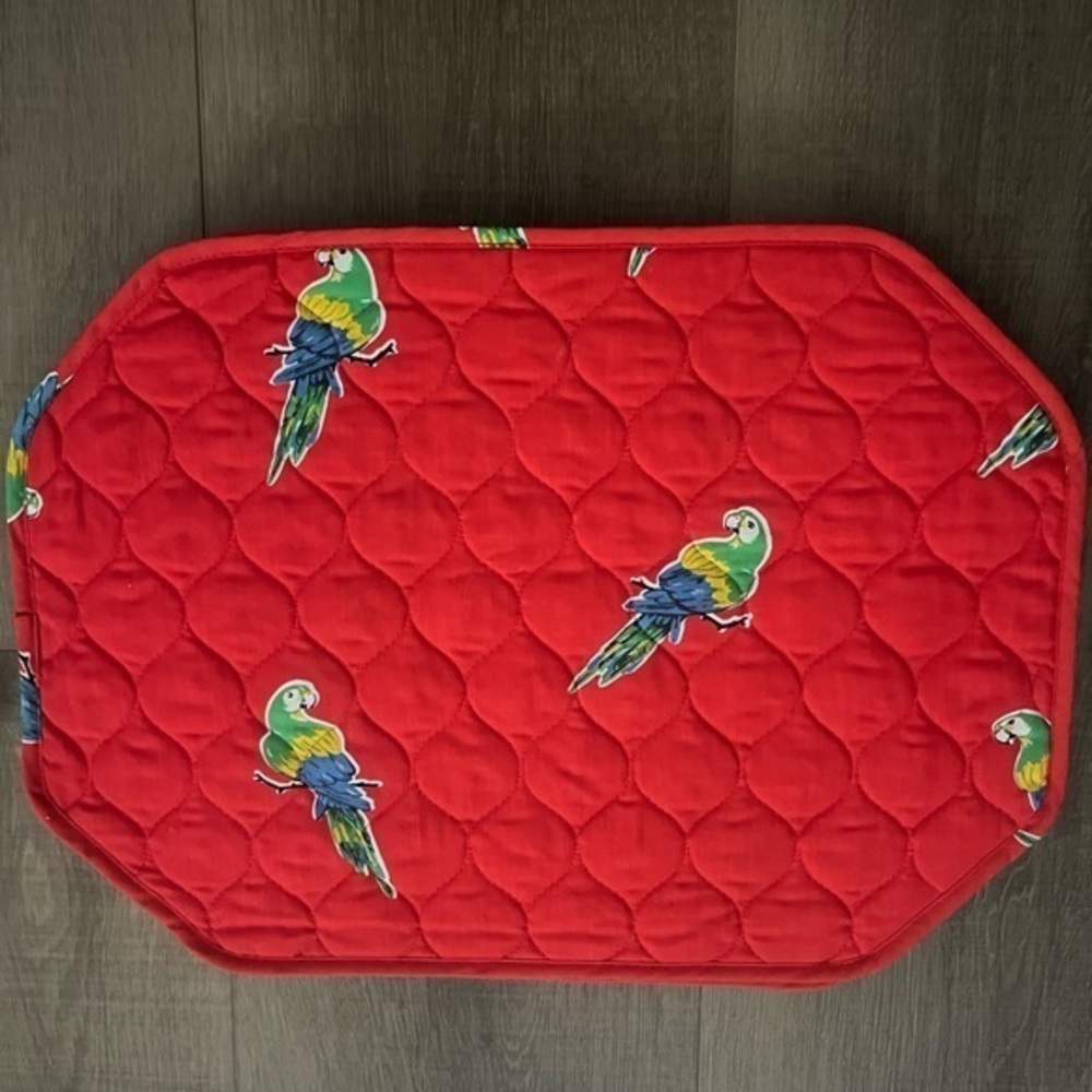 Set 4 Red Parrot‎ Bird Quilted Placemats Tiki 1980s Tropical Summer Outdoors